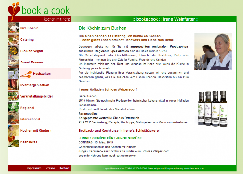 Website für Irene Weinfurter, bookacook.at