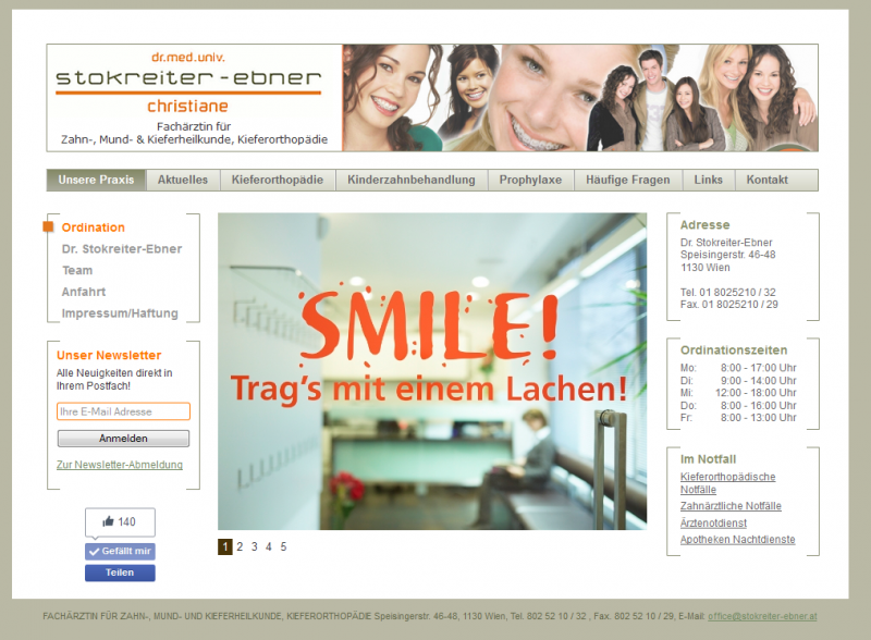 Website für die Zahnärztin Dr. Christiane Stokreiter-Ebner